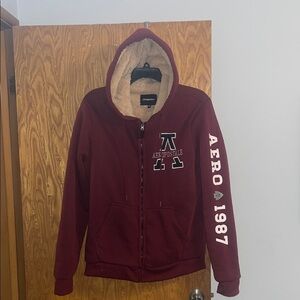 Aeropostale Burgundy Zip-Up Hoodie with Cream Lining